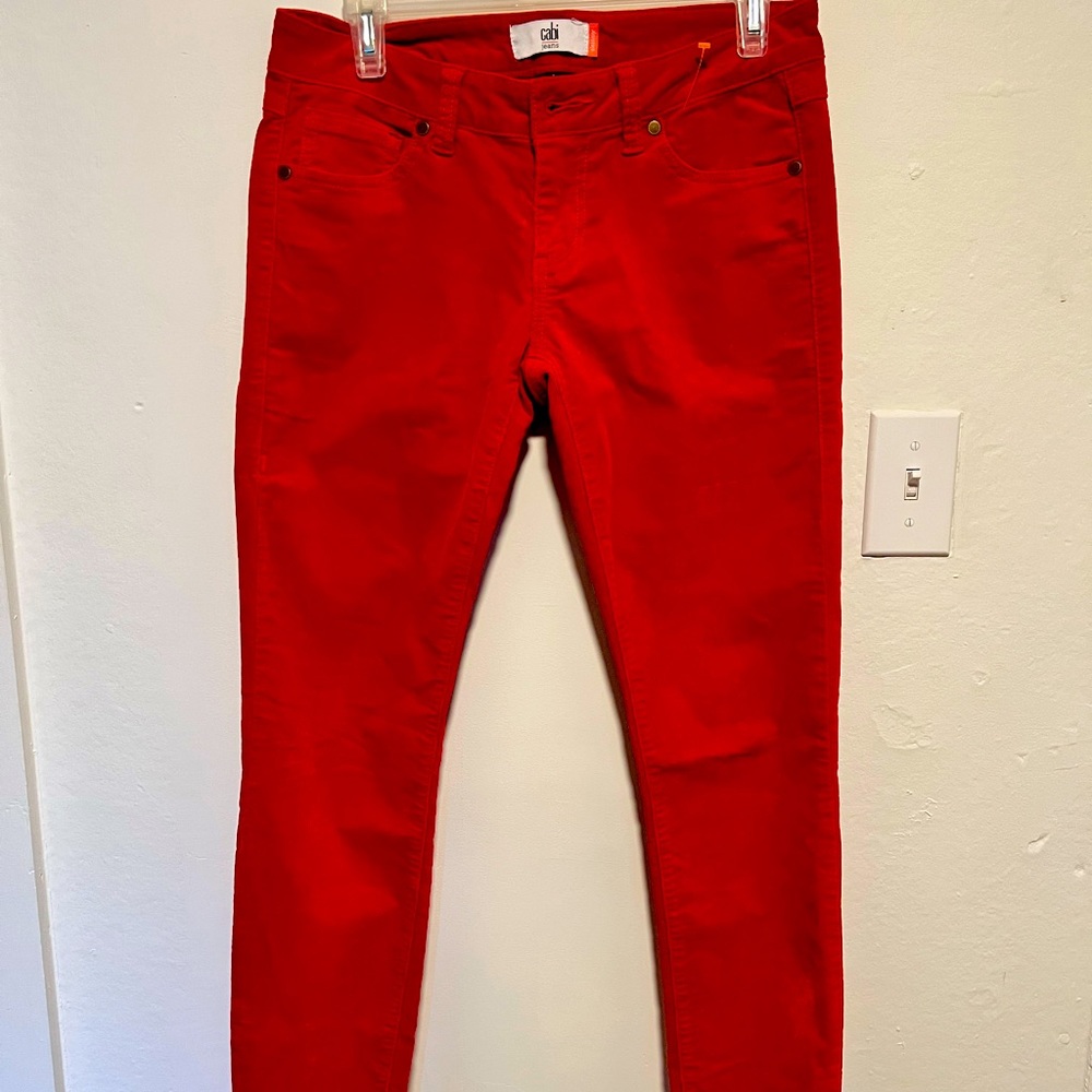 CABI Red Stretch Super Skinny Corduroy Jeans Pants Low Rise Women's Size 2